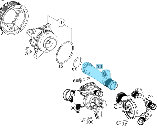 Devirdaim Borusu / Devirdaim Ara Borusu / Devirdaim Su Borusu  C Seri W205, Vito W447, Renault 1,6D, Motor: OM622, OM626, OEM A6262000051, 210474640R