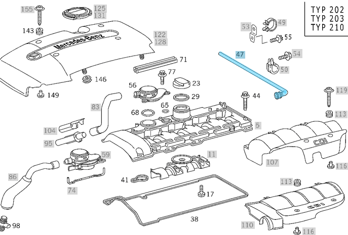 Yağ Hortumu / Yağ Buhar Hortumu / Havalandırma Hortumu. Motor: OM611, OM612, OM646, OM647 OEM A6120160681