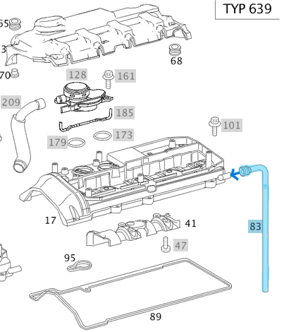 Yağ Hortumu / Yağ Buhar Hortumu / Havalandırma Hortumu. Motor: OM611, OM612, OM646, OM647 OEM A6120160681