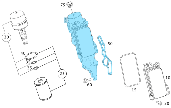 Yağ Filtre Kütüğü + Yağ Radyatörü / Yağ Filtre Kütüğü Komple Kazanlı  ML W164, C Seri W203, W204, W207, E Seri W211, S Seri W221, Vito W639, Sprinter W906, Motor: M272 OEM A2721800510, A2721800410