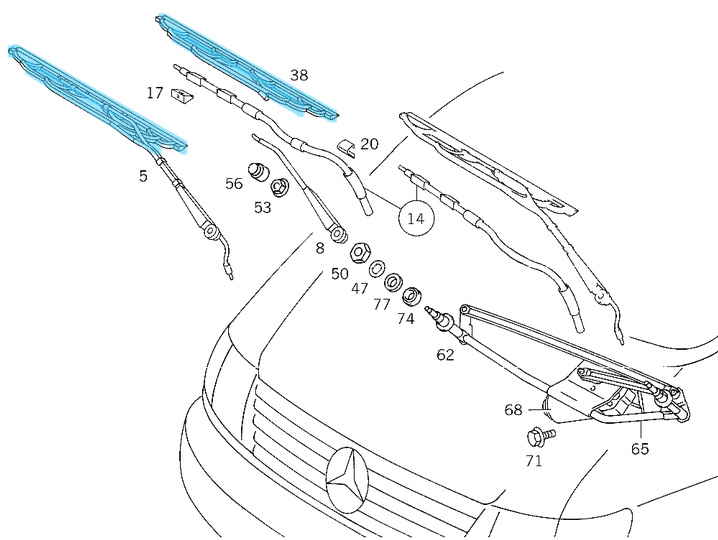 Silecek Süpürgesi Ön Takım 65cm/57cm Vito W638 OEM A6388201045, A6388201145 SWF No:116 153 / 116 154
