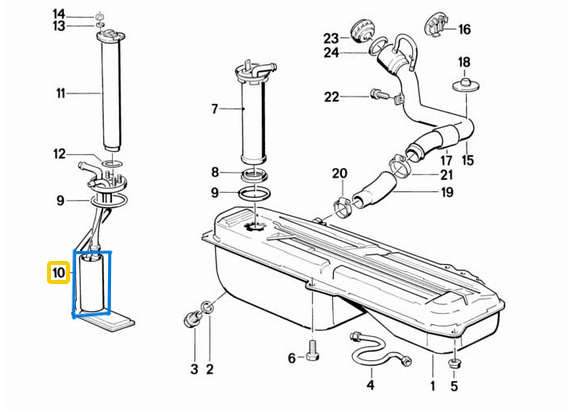 Benzin Pompası (Şamandrasız tek pompa) E30 M40 01/90 OEM 16141184022, 16141179992