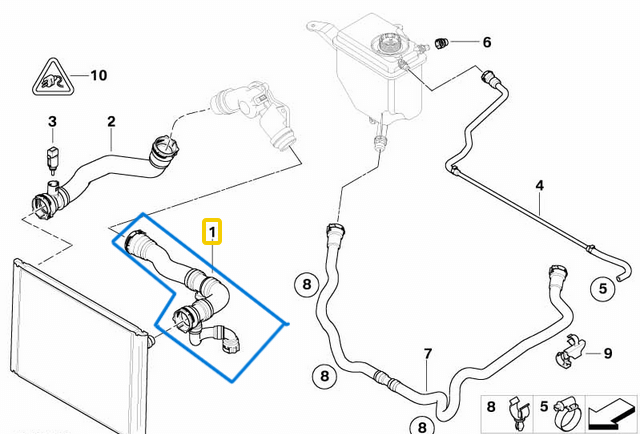 Radyatör Hortumu Üst Sol Manuel Şanzuman BMW 5 Seri E60, E61 M54 OEM 17127519256