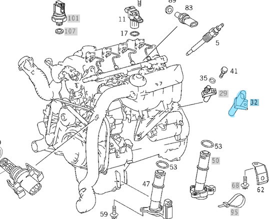 Krank Devir Sensörü / Konum Sensörü / Krank Pozisyon Sensörü Motor: OM611, OM612, OM613, OM646, OM651, M111, M112, M271, M272 OEM A6519050000, A0031532728, A0031532828