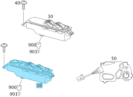 Cam Açma Düğmesi Ön Sol Ayna Katlamalı, Arka Cam Açmalı Vito W639 OEM A6395451313, A6395450513