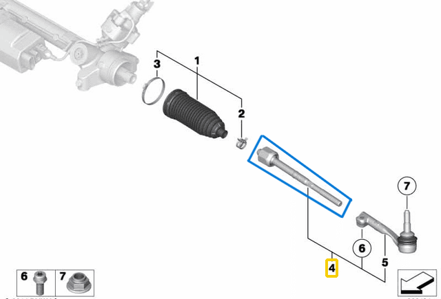 Direksiyon Rot Mili (Yan Rot) BMW 1 Seri F20, F21, 2 Seri F22, F23, 3 Seri F30, F31, F34, 4 Seri F33, F36 OEM 32106799960-1, 32106799965-1
