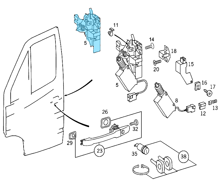 Kapı Kilidi Ön - Arka Sağ Vito W638, Sprinter W901, W902, W903, W904, OEM A9017201135, A9017200235