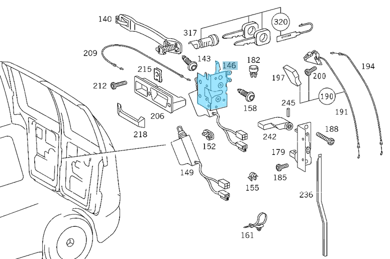Kapı Kilidi Ön - Arka Sağ Vito W638, Sprinter W901, W902, W903, W904, OEM A9017201135, A9017200235