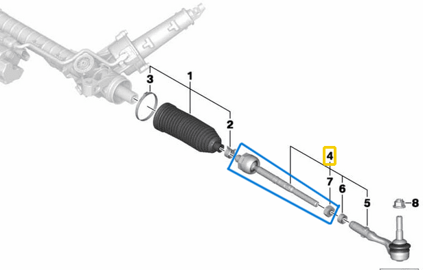 Direksiyon Rot Mili (Yan Rot) BMW 5 Seri F07, F10, F11, 6 Seri F06, F12, F13, 7 Seri F01, F02, F04 OEM 32106784716-1, 32106784719-1