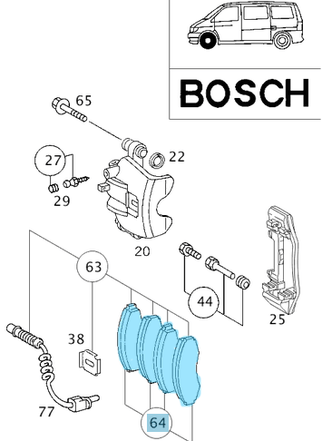 Fren Balatası Ön Vito W638 Bosch Tipi OEM A0004214110, A0034200120