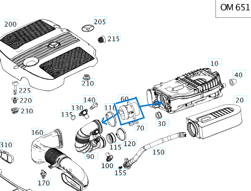 Hava Debimetre / Hava Akışmetre /Hava Akış Valfi ML Seri W166, C Seri W204, E Seri W212, S Seri W221, Vito W639, Sprinter W906 Motor: OM651 OEM A6510900148, A6510900248, A6510900248