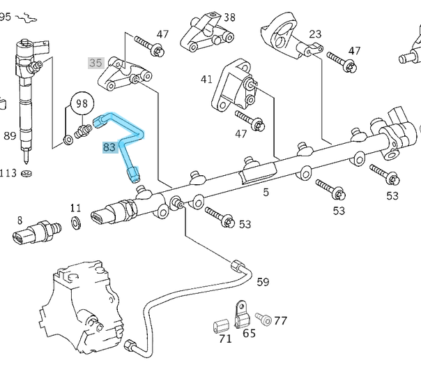 Enjektör Borusu / Yakıt Borusu / Mazot Borusu C Seri W202, W203, E Seri W210, W211, Sprinter W901, W904, Vito W638, W639 Motor: OM611, OM612, OM613  OEM A6110700033, A6110700233