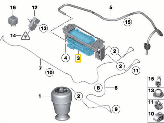 Amortisör Hava Kompresörü / Hava Süspansiyon Kompresörü Arka 5 Seri F07, F11, 7 Seri F01, F02, F04, OEM 37206875176, 37206864215, 37206789450, 37206794465
