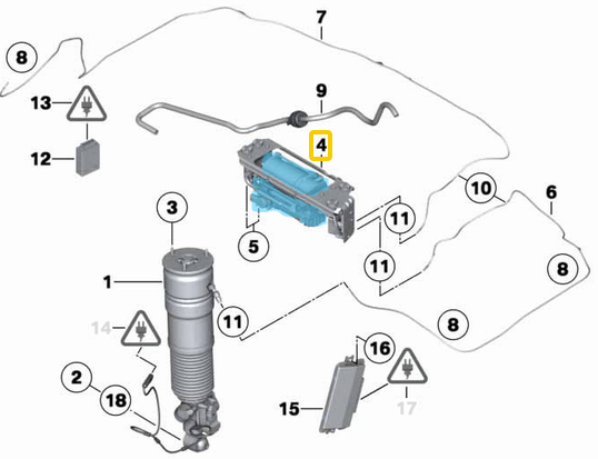 Amortisör Hava Kompresörü / Hava Süspansiyon Kompresörü Arka 5 Seri F07, F11, 7 Seri F01, F02, F04, OEM 37206875176, 37206864215, 37206789450, 37206794465